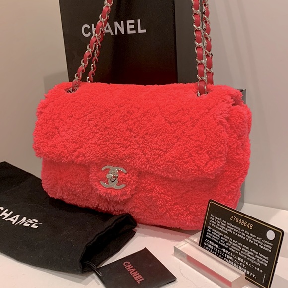 🦄Rare CHANEL Hot Pink Terry Cloth Faux Sherpa Fur Cocoa Beach Abstract Interior - Picture 8 of 16